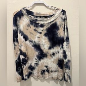 Lulus  Long Sleeve Tie-Dye Top - Navy and Cream
